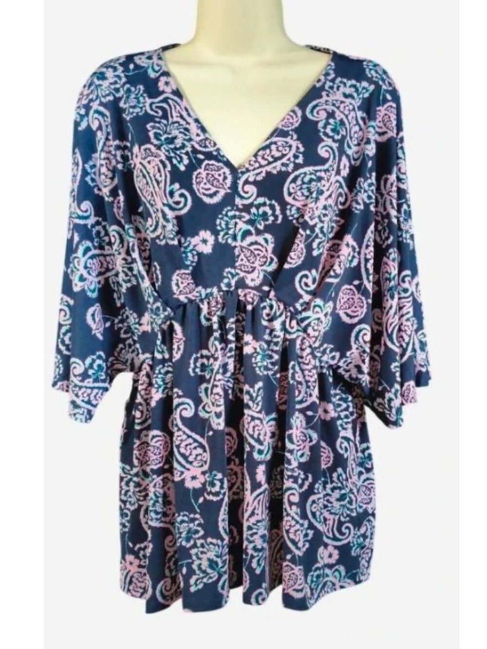 Dear Scarlett Floral V-Neck Peplum Top With Short Sleeve Dolman Sleeves-Medium